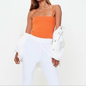 Missguided Orange Straight Neck Ribbed Bodysuit